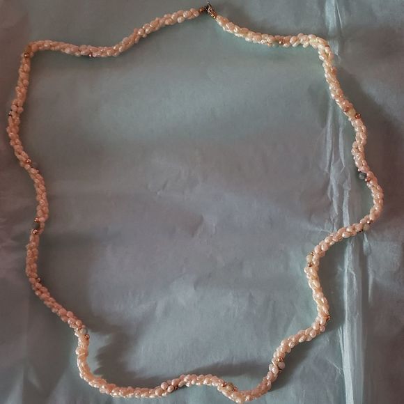 Freshwater Pearl Necklace Gold Tone & Green Beads - Picture 5 of 8